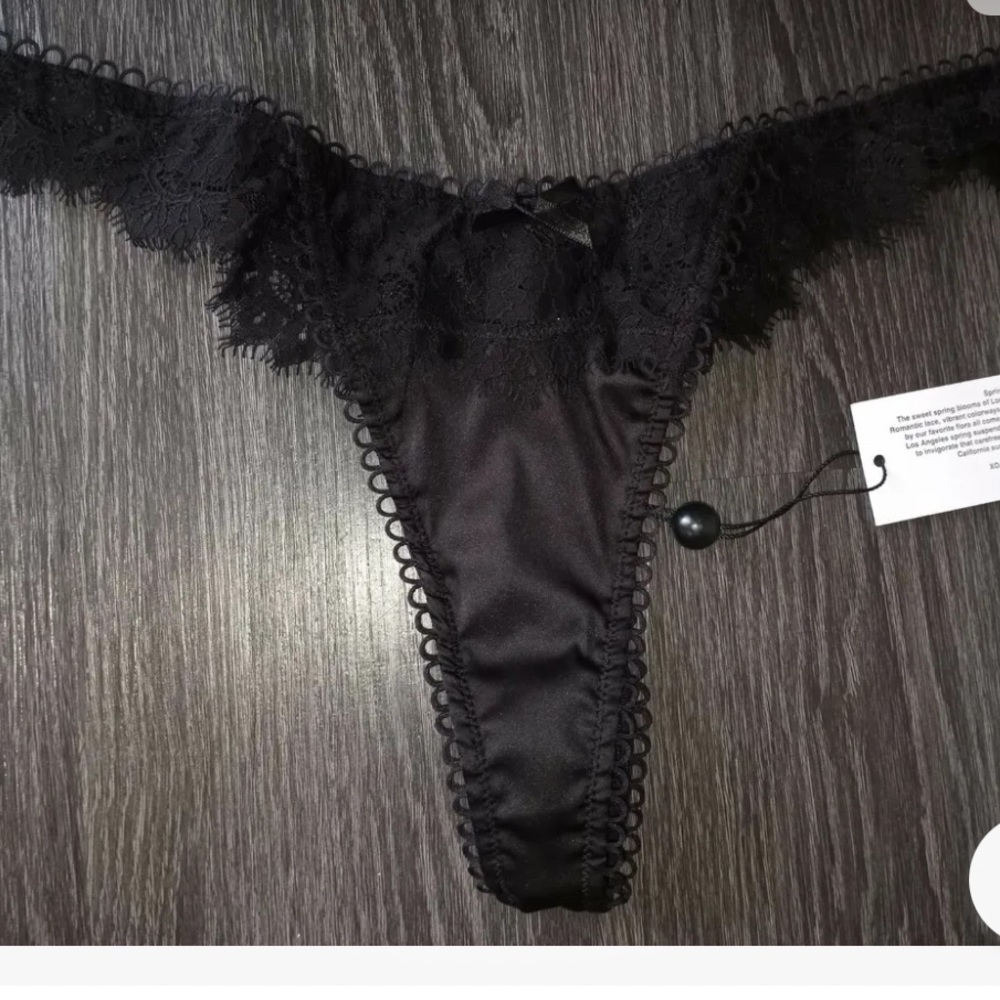 VS For Love and Lemons Black Lace Thong NWT
